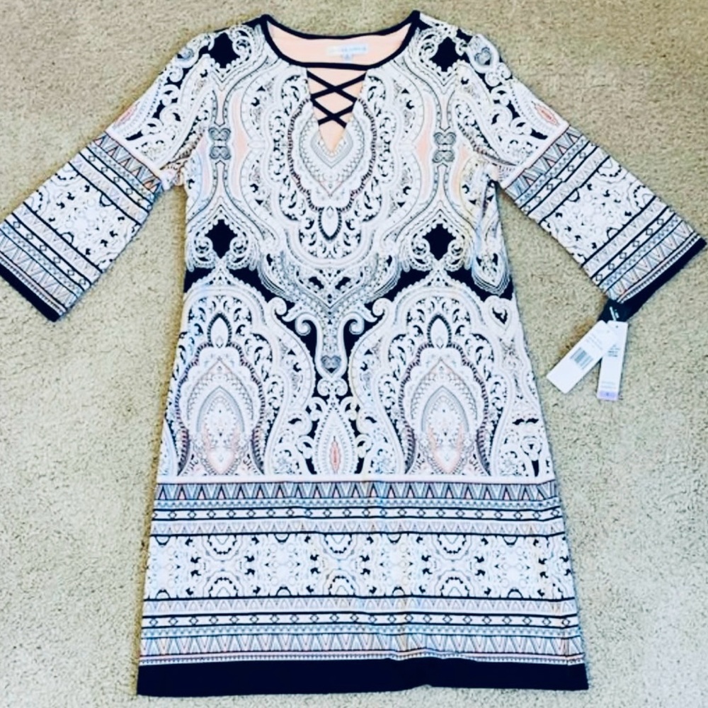 Sandra Darren Black/Pink/White dress**Size 6